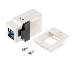 USB 3.0面板安装型耦合器，ECF风格法兰，B型母头/A型母头，不锈钢屏蔽壳ABS主体的图片