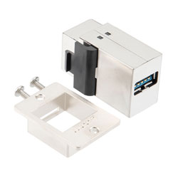 USB 3.0面板安装型耦合器，ECF风格法兰，B型母头/A型母头，不锈钢屏蔽壳ABS主体的图片