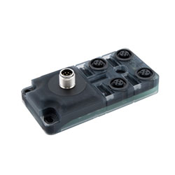 IP67级M12一体式无源4路配电盒，4个M12 A编码5针母头连接器至1个M12 A编码8针公头连接器的图片