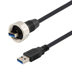 防水型USB3.0线缆组件，IP67金属A型公头/标准A型公头，30/24AWG，PVC黑色护套，1米的图片