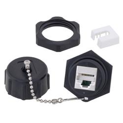超5类IP67级RJ45/110穿壁式面板安装耦合器，屏蔽，直插式，PoE+，带防尘帽的图片